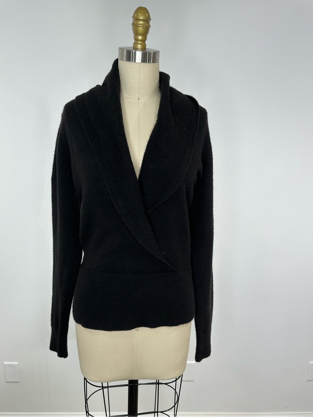 Ann Taylor Black Shawl Collar V-Neck Sweater